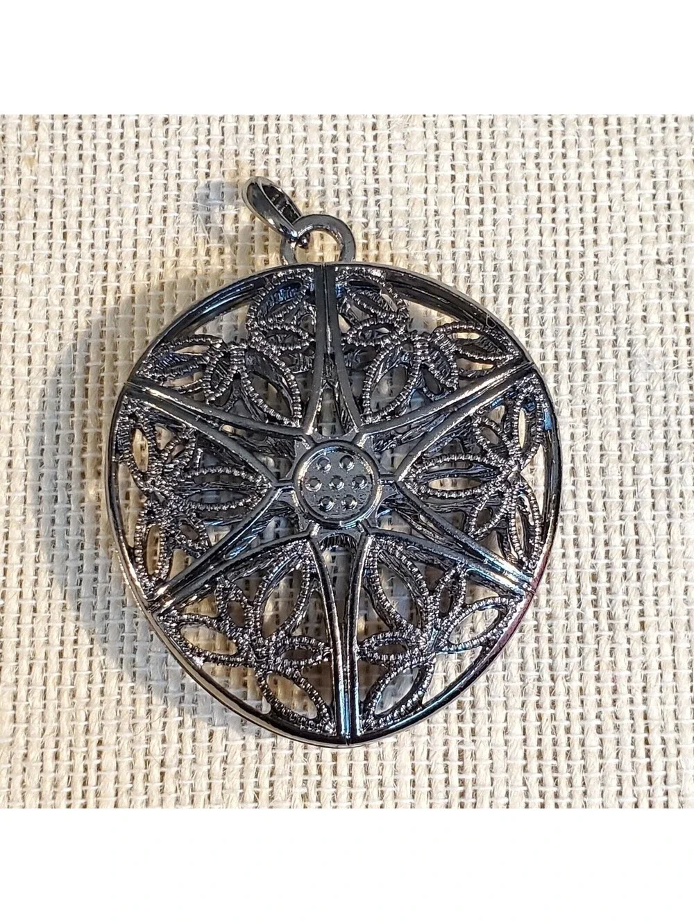 Art Deco Filigree Gunmetal Black Gray Large 62x46mm Pendant